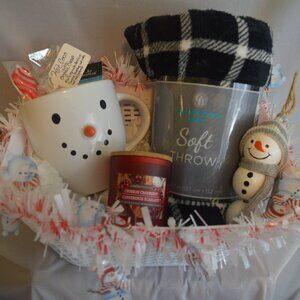 Comfort gift basket organic hot coco, throw, candle perfect women gift
